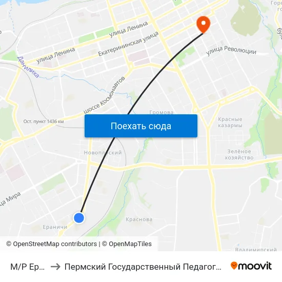 М/Р Ераничи to Пермский Государственный Педагогический Университет map