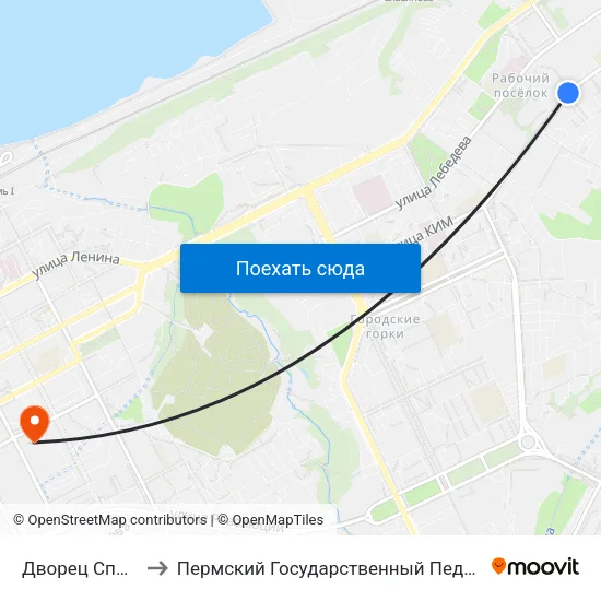 Дворец Спорта Молот to Пермский Государственный Педагогический Университет map