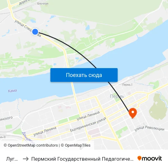Луговая to Пермский Государственный Педагогический Университет map