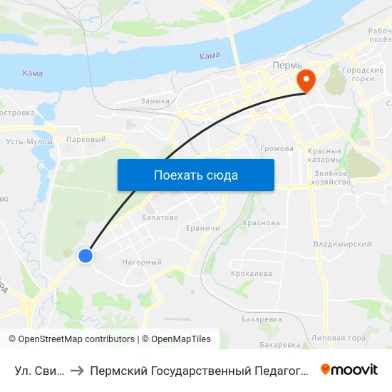 Ул. Свиязева to Пермский Государственный Педагогический Университет map
