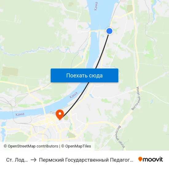 Ст. Лодочная to Пермский Государственный Педагогический Университет map