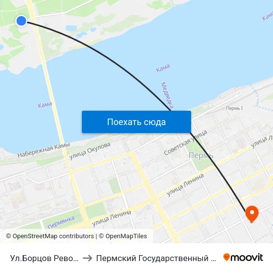 Ул.Борцов Революции (Б.Револ) to Пермский Государственный Педагогический Университет map