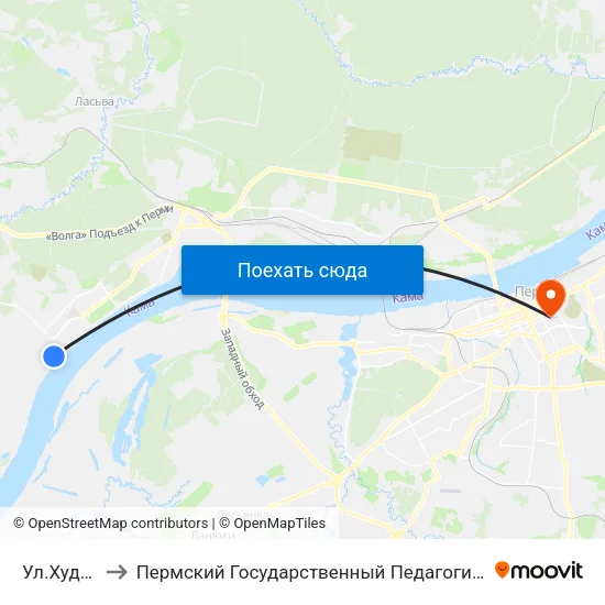 Ул.Худанина to Пермский Государственный Педагогический Университет map