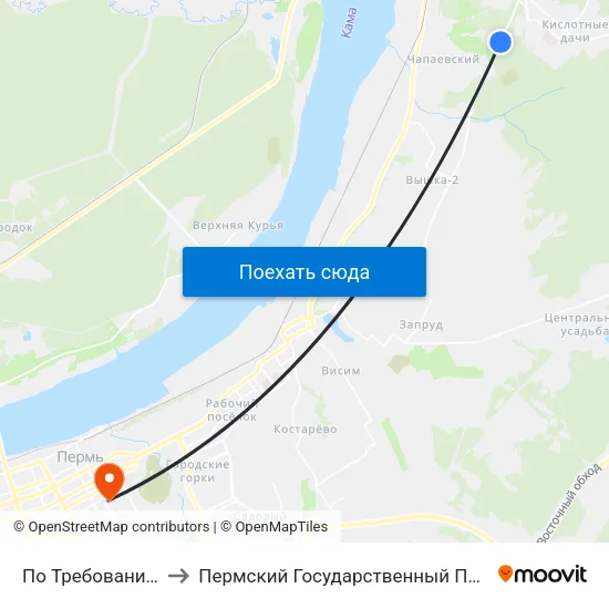 По Требованию (Целинная) to Пермский Государственный Педагогический Университет map