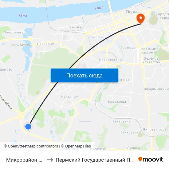 Микрорайон Первомайский to Пермский Государственный Педагогический Университет map