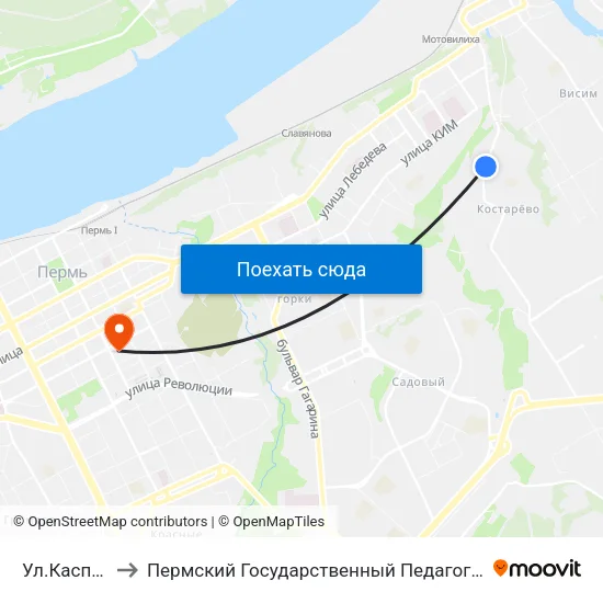 Ул.Каспийская to Пермский Государственный Педагогический Университет map