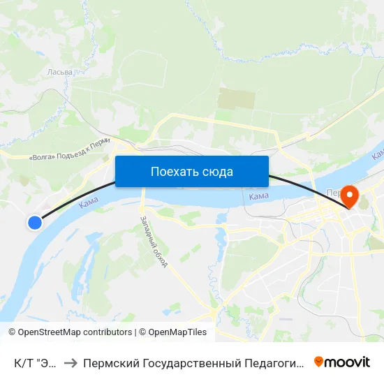 К/Т "Экран" to Пермский Государственный Педагогический Университет map