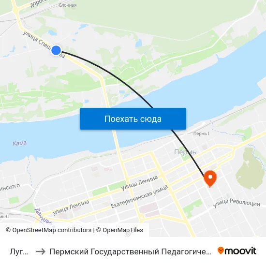 Луговая to Пермский Государственный Педагогический Университет map