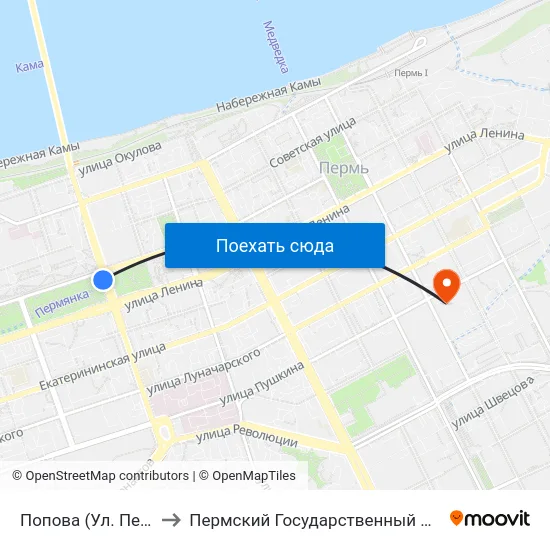 Попова (Ул. Петропавловская) to Пермский Государственный Педагогический Университет map