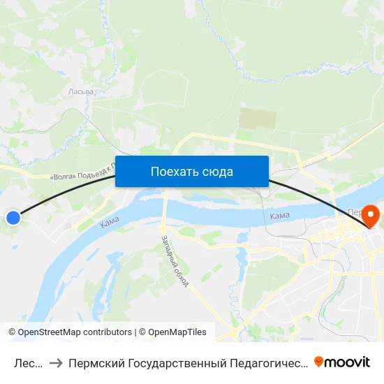 Лесная to Пермский Государственный Педагогический Университет map