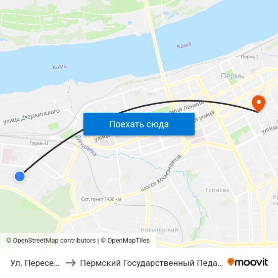 Ул. Переселенческая to Пермский Государственный Педагогический Университет map