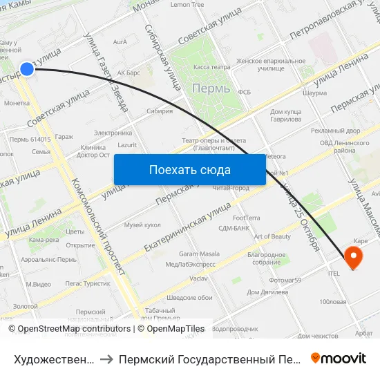 Художественная Галерея to Пермский Государственный Педагогический Университет map