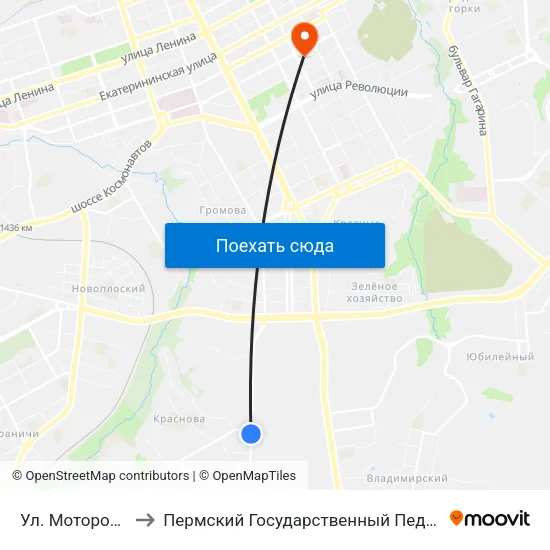 Ул. Моторостроителей to Пермский Государственный Педагогический Университет map