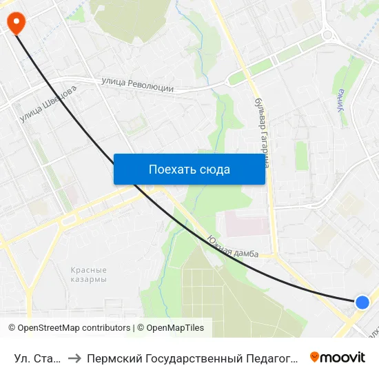 Ул. Старцева to Пермский Государственный Педагогический Университет map