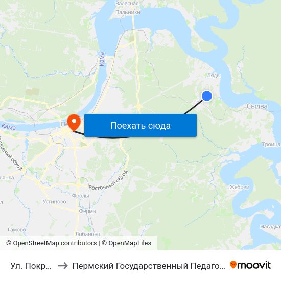 Ул. Покрышкина to Пермский Государственный Педагогический Университет map