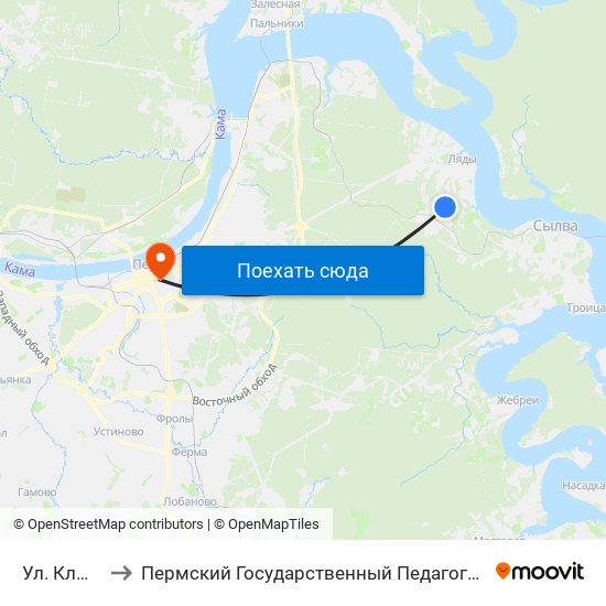 Ул. Ключевая to Пермский Государственный Педагогический Университет map