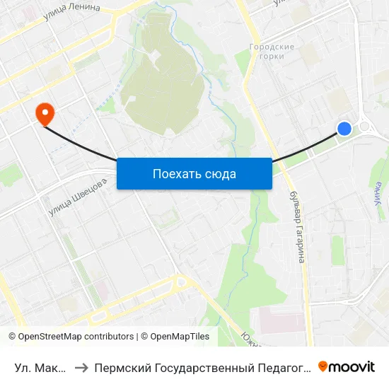 Ул. Макаренко to Пермский Государственный Педагогический Университет map