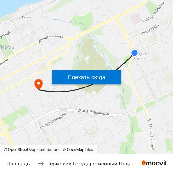 Площадь Дружбы to Пермский Государственный Педагогический Университет map