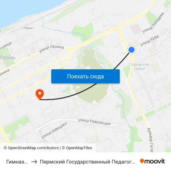 Гимназия №5 to Пермский Государственный Педагогический Университет map