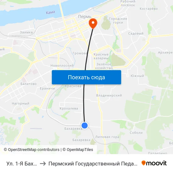 Ул. 1-Я Бахаревская to Пермский Государственный Педагогический Университет map