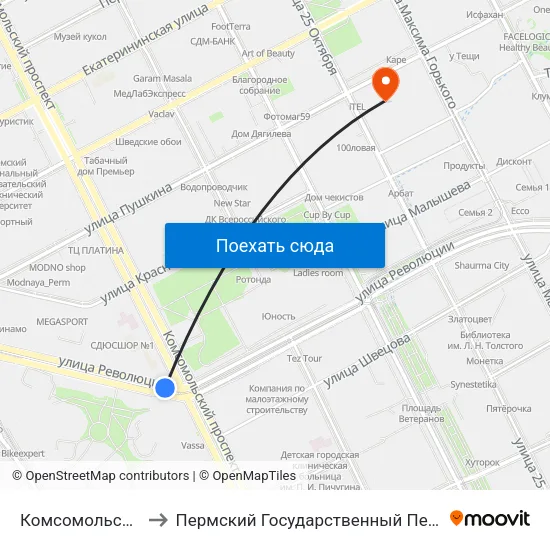 Комсомольский Проспект to Пермский Государственный Педагогический Университет map
