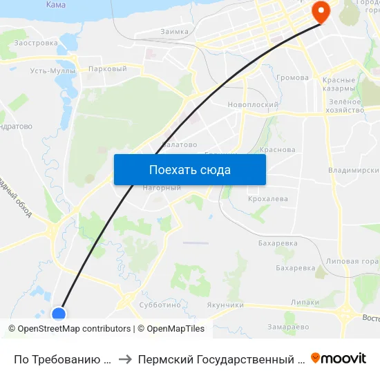 По Требованию (Гамовский Тракт) to Пермский Государственный Педагогический Университет map
