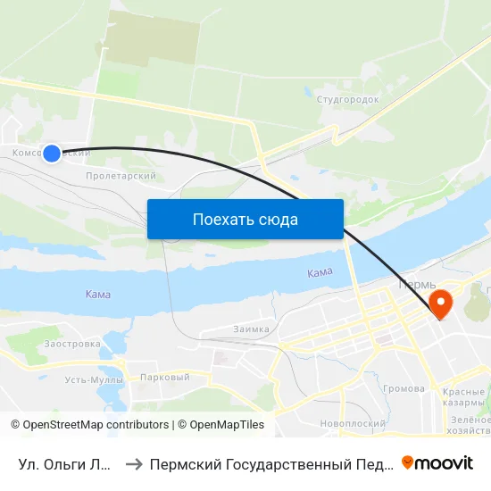 Ул. Ольги Лепешинской to Пермский Государственный Педагогический Университет map