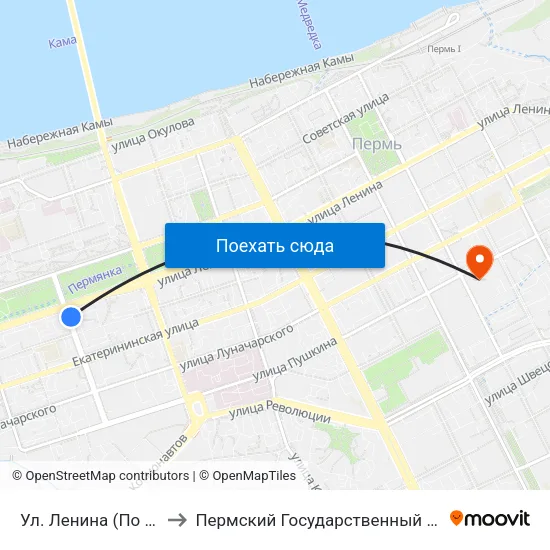Ул. Ленина (По Ул. Борчанинова) to Пермский Государственный Педагогический Университет map