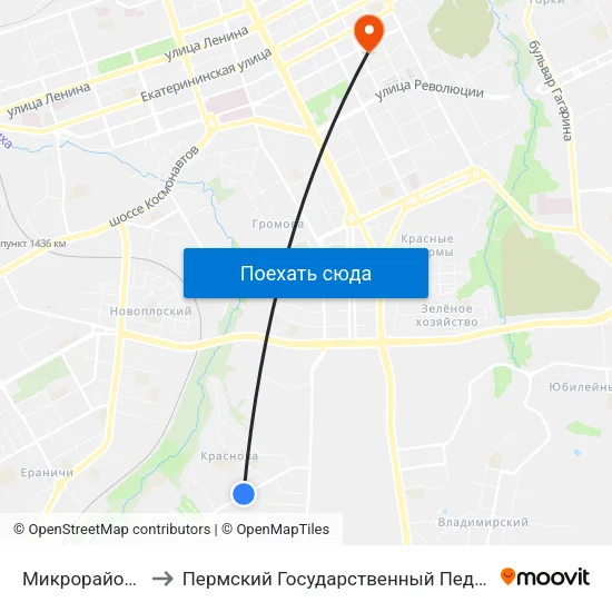 Микрорайон Краснова to Пермский Государственный Педагогический Университет map