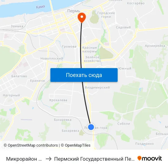 Микрорайон Липовая Гора to Пермский Государственный Педагогический Университет map