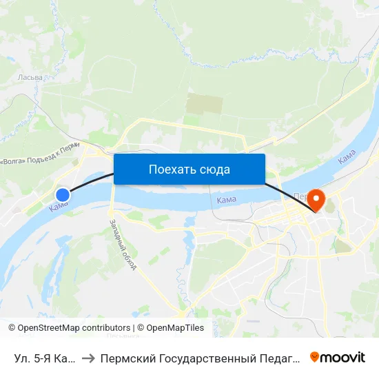 Ул. 5-Я Каховская to Пермский Государственный Педагогический Университет map
