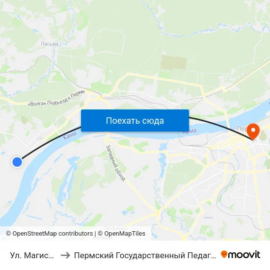 Ул. Магистральная to Пермский Государственный Педагогический Университет map