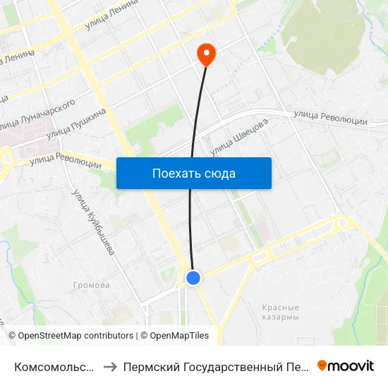 Комсомольская Площадь to Пермский Государственный Педагогический Университет map