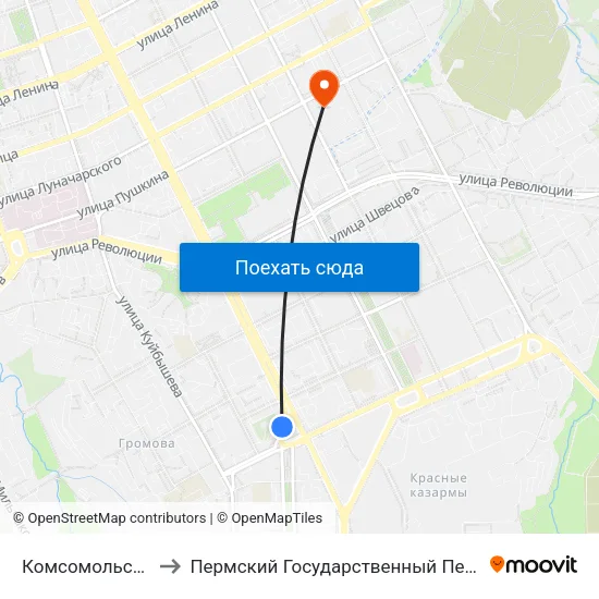 Комсомольская Площадь to Пермский Государственный Педагогический Университет map