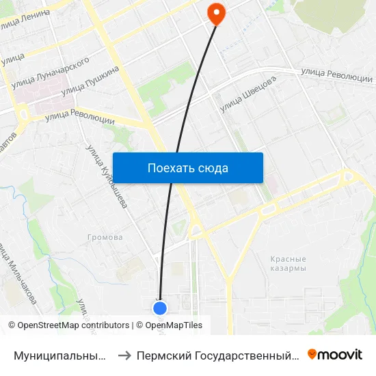 Муниципальный Дворец Культуры to Пермский Государственный Педагогический Университет map
