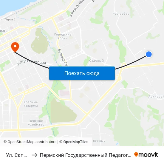Ул. Сапфирная to Пермский Государственный Педагогический Университет map