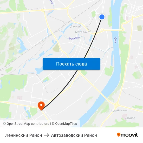 Ленинский Район to Автозаводский Район map