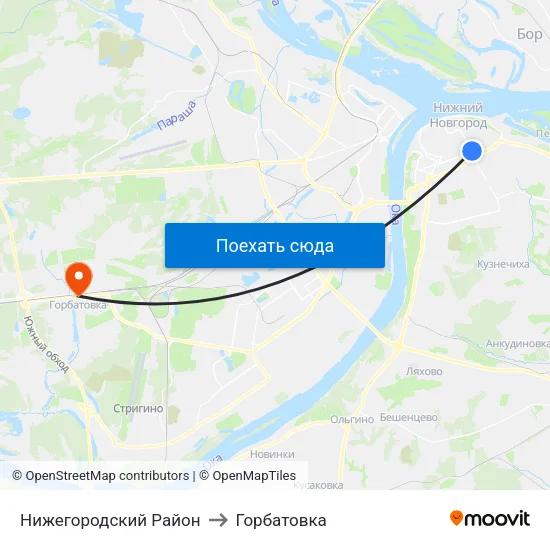 Нижегородский Район to Горбатовка map