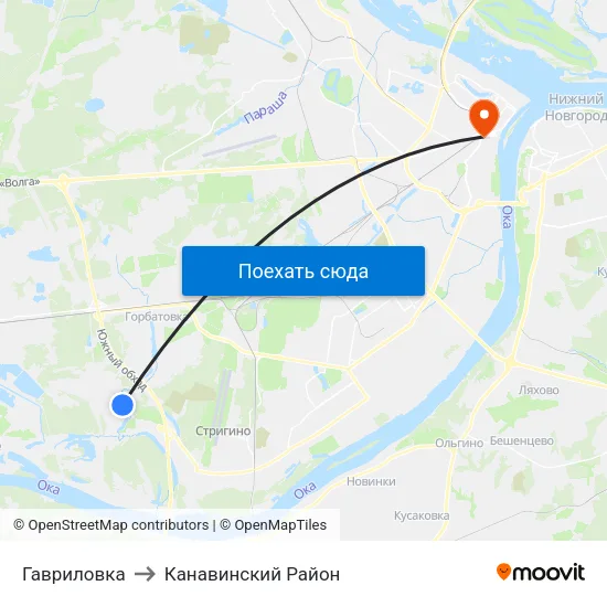 Гавриловка to Канавинский Район map