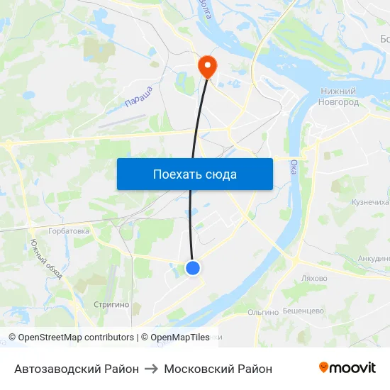 Автозаводский Район to Московский Район map