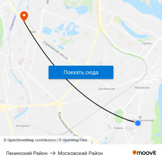 Ленинский Район to Московский Район map