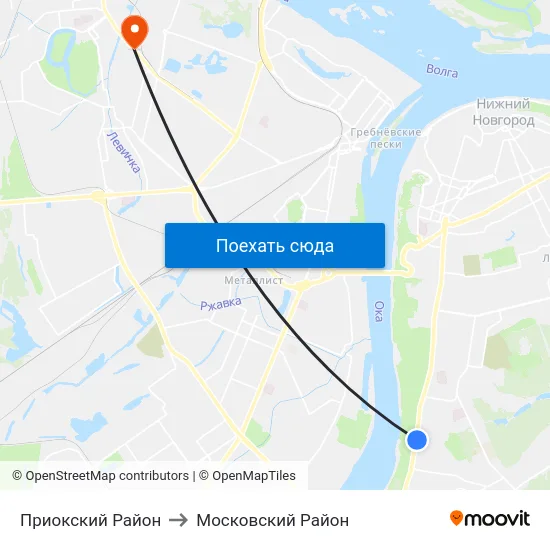 Приокский Район to Московский Район map