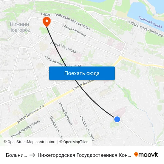 Больница №35 to Нижегородская Государственная Консерватория Им. М.И. Глинки map