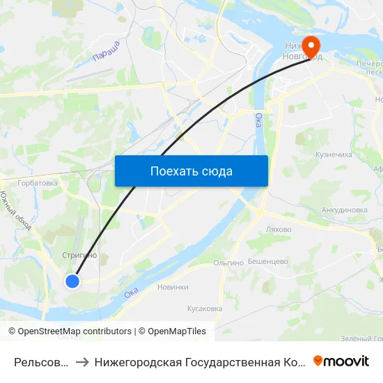 Рельсовая Улица to Нижегородская Государственная Консерватория Им. М.И. Глинки map