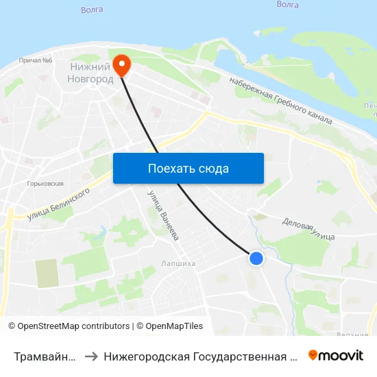 Трамвайное Депо №1 to Нижегородская Государственная Консерватория Им. М.И. Глинки map