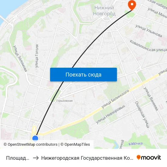 Площадь Лядова to Нижегородская Государственная Консерватория Им. М.И. Глинки map