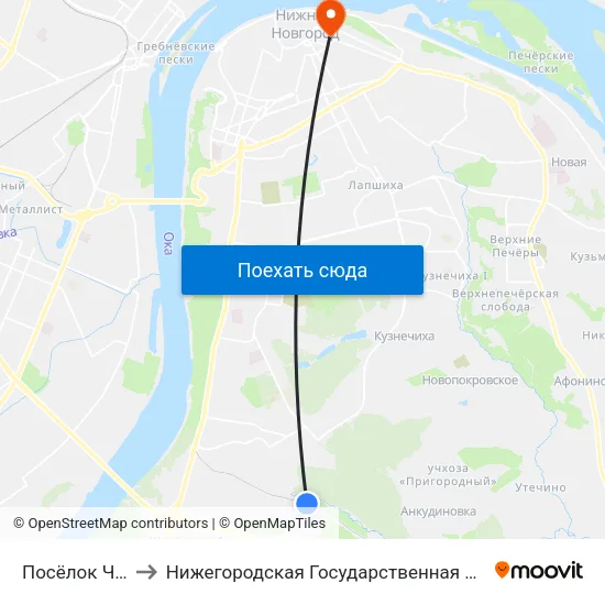 Посёлок Черепичный to Нижегородская Государственная Консерватория Им. М.И. Глинки map