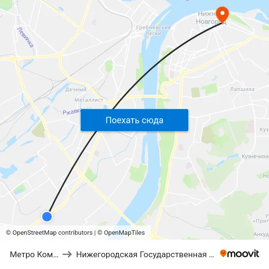 Метро Комсомольская to Нижегородская Государственная Консерватория Им. М.И. Глинки map