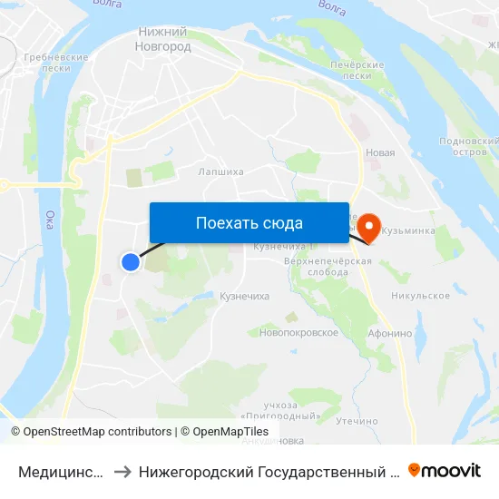 Медицинская Улица to Нижегородский Государственный Технический Университет map