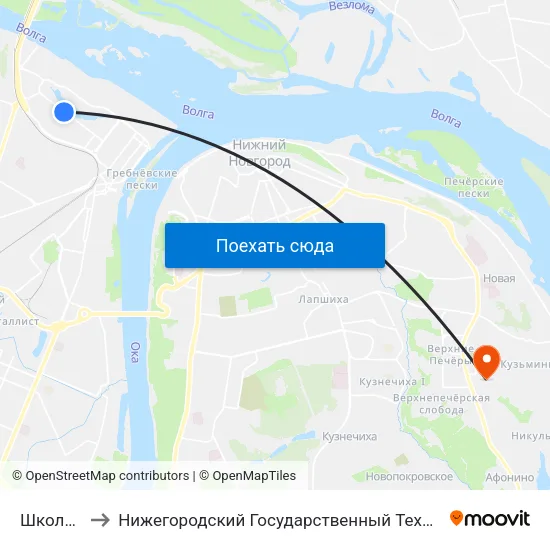 Школа №55 to Нижегородский Государственный Технический Университет map